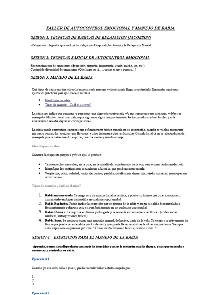 Taller de Autocontrol Emocional | PDF | Ira | Las emociones