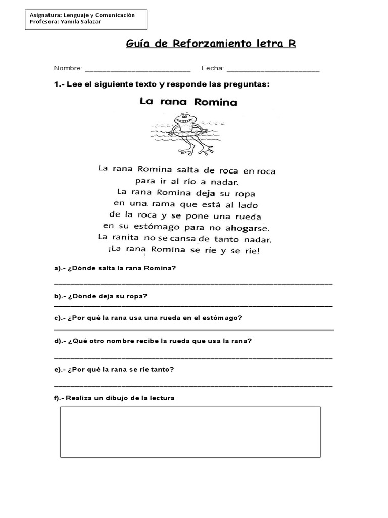 Guía de Reforzamiento Letra R | PDF