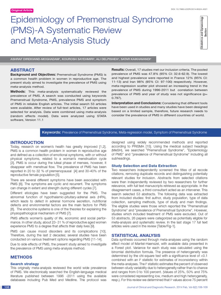 Epidemiology of Premenstrual Syndrome (PMS) - A Systematic Review and ...