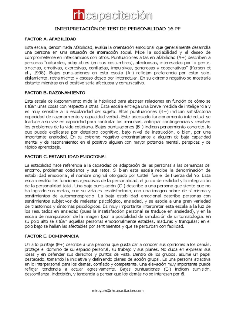Interpretación del Test 16 PF | PDF | Ansiedad | Las emociones