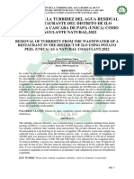 Remoción de La Turbidez Del Agua Residual de Un Restaurante Del Distrito de Ilo Utilizando La Cascara de Papa (Unica) Como Coagulante Natural, 2022