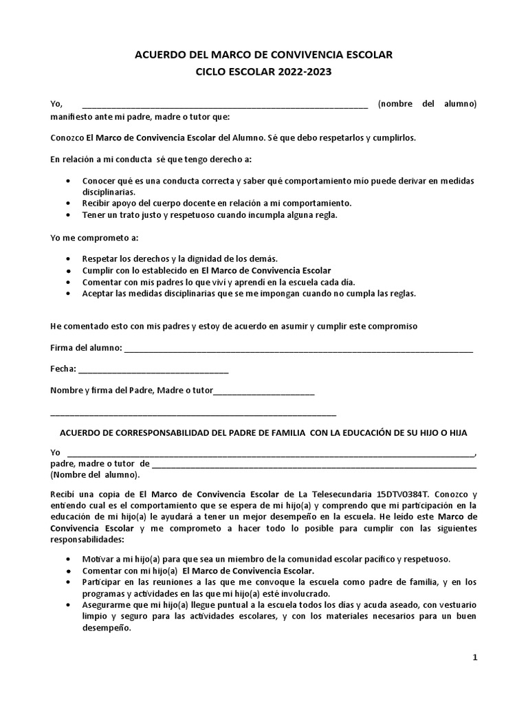 Acuerdo de Convivencia Escolar 2022-2023 | PDF | Salud y bienestar
