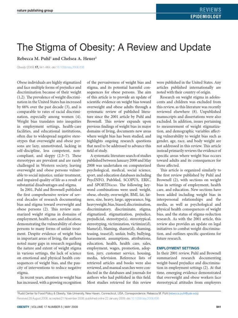 Obesity - 2012 - Puhl - The Stigma of Obesity A Review and Update | PDF ...
