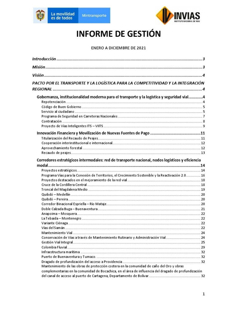 Informe de Gestión 2021: Transporte y Logística | PDF | Colombia ...
