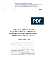 La Justicia Administrativa en Venezuela Como Instrumento de Proteccion de Los Particulares Frente A La Administracion