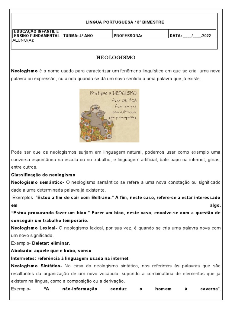 Exemplos e Atividades de Neologismo | PDF | Palavra | Verdade