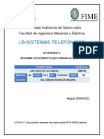 Lb-Sistemas Telefónicos: Universidad Autónoma de Nuevo León Facultad de Ingeniería Mecánica y Eléctrica