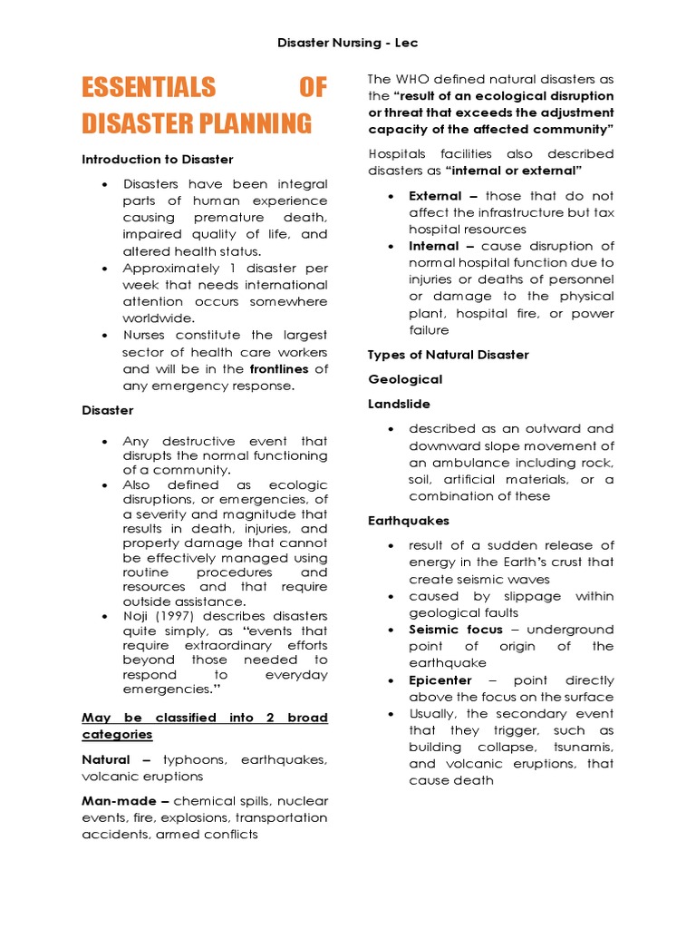 Essentials of Disaster Nursing Planning | PDF | Natural Disasters ...