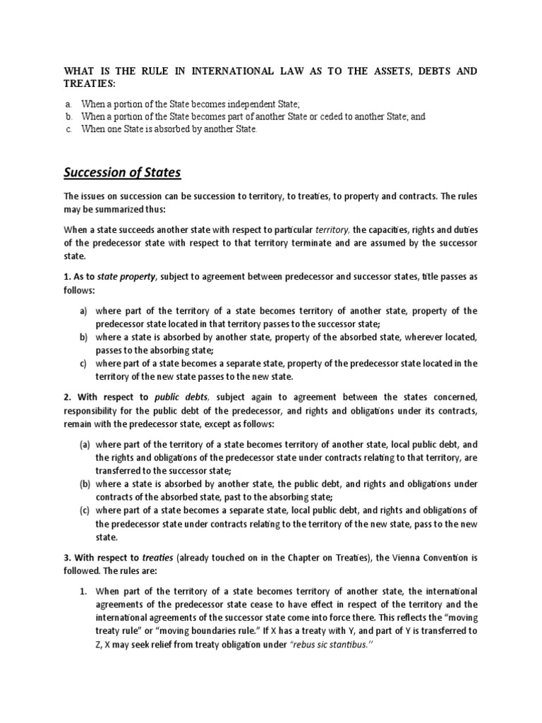 The rules of state succession in international law assets debts