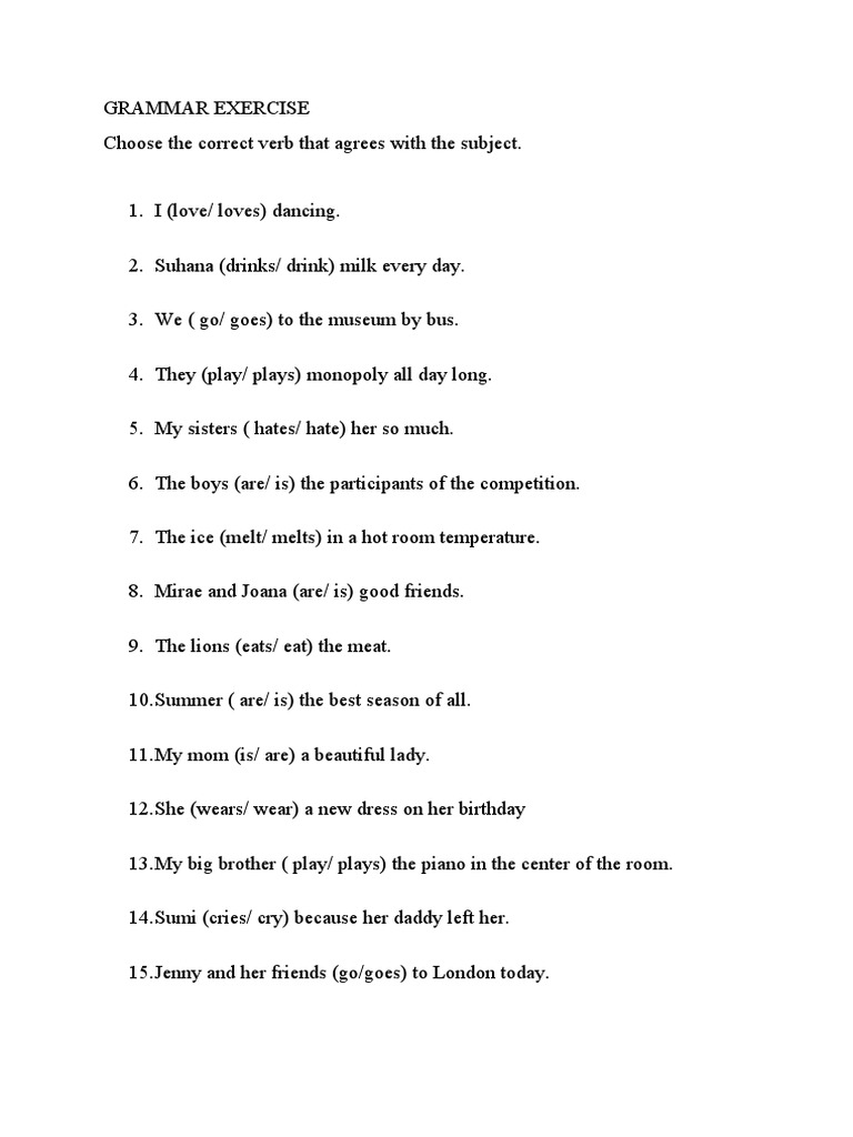 Subject-Verb Agreement Exercise | PDF