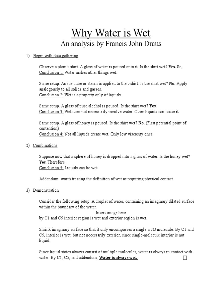 Why Water Is Wet An Analysis by Francis John Draus PDF Liquids Water