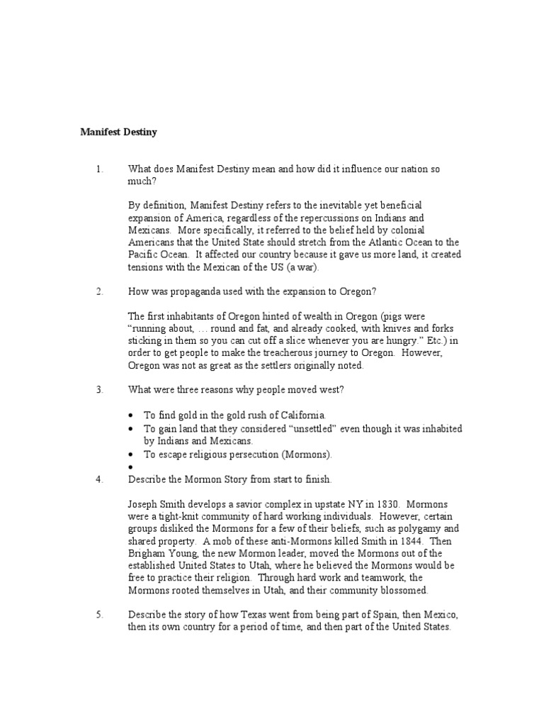 worksheet Manifest Destiny Worksheet manifest destiny mexican texas mormons