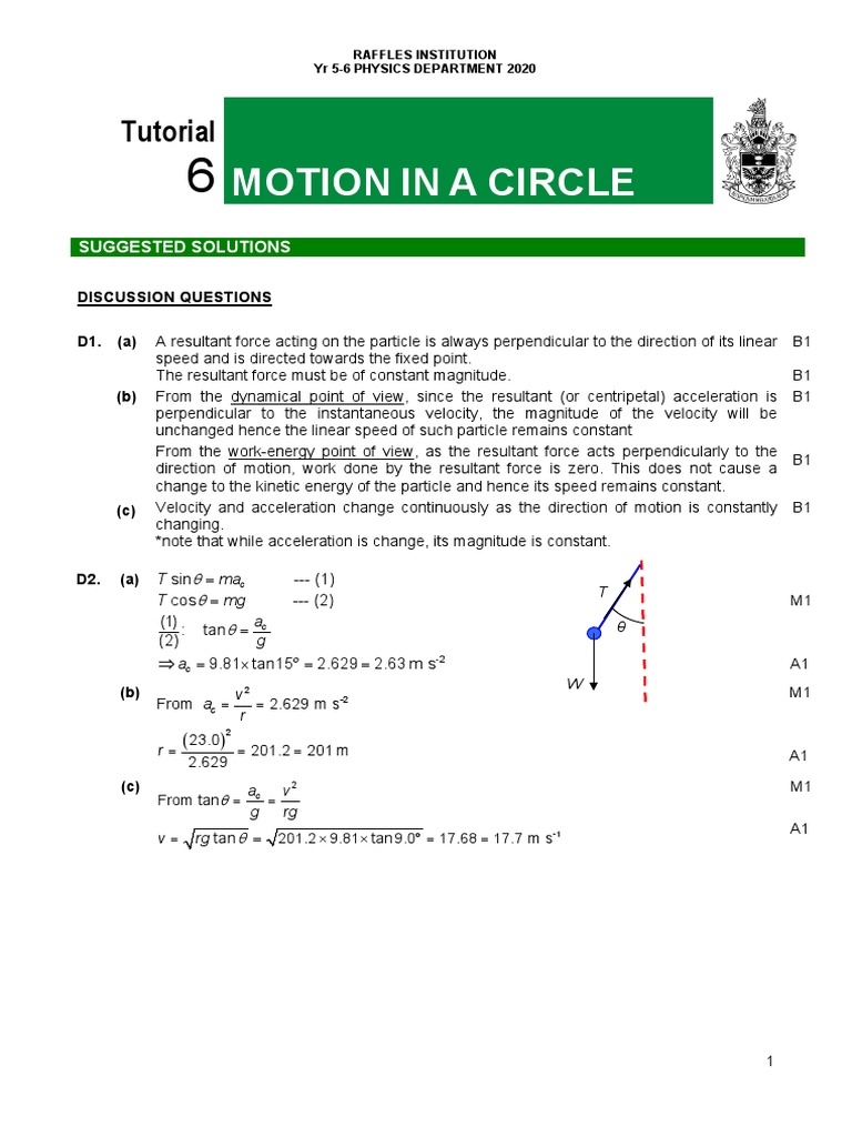 06 Circular Motion Tutorial Solutions | PDF | Acceleration | Force