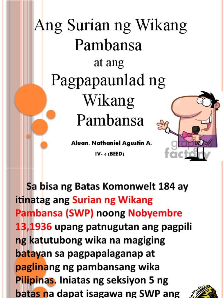 Pagsusuri sa Surian ng Wikang Pambansa | PDF | Tagalog Language ...