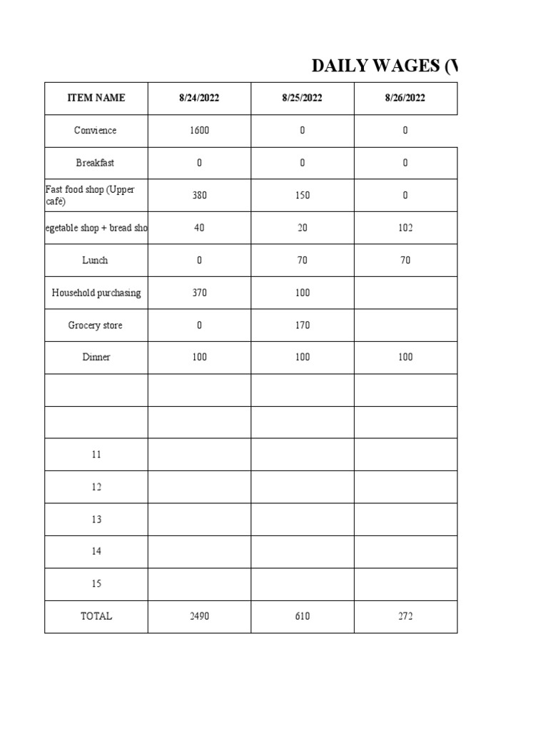 Daily Wages Sheet | PDF
