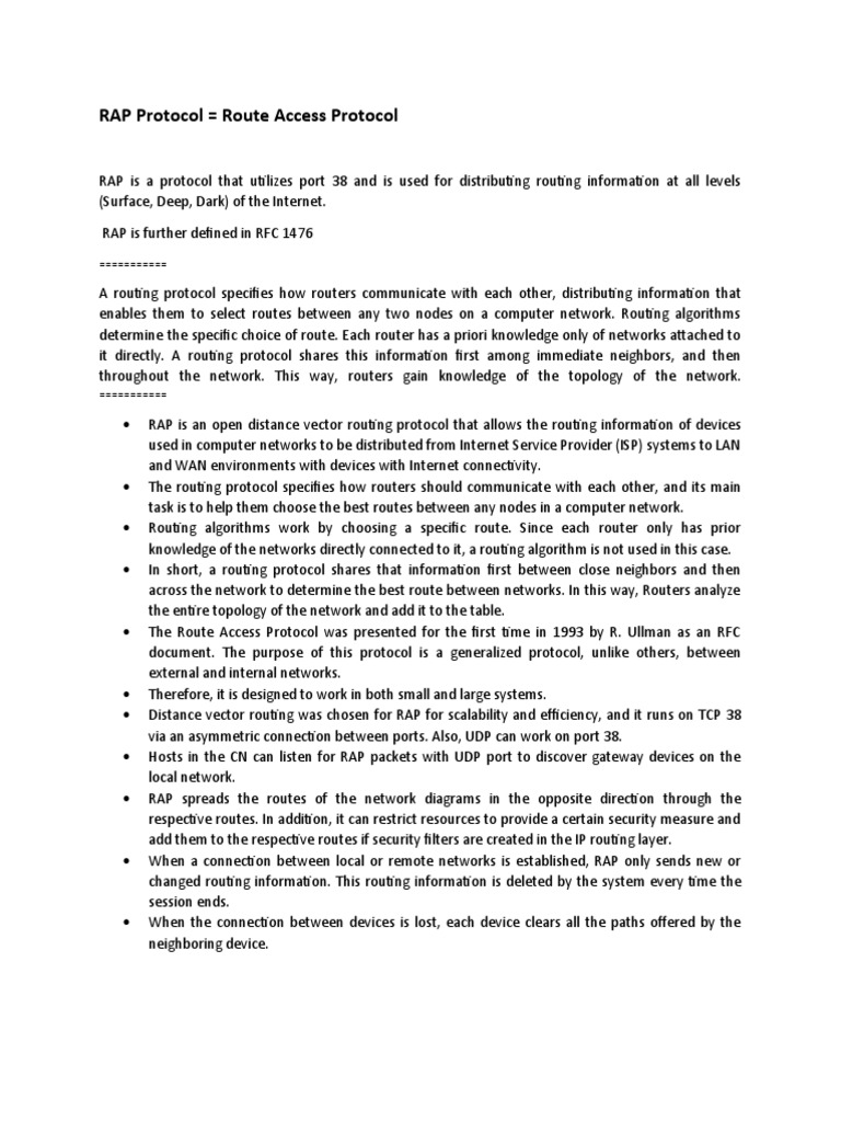 RAP Protocol Route Access Protocol | Download Free PDF | Routing ...