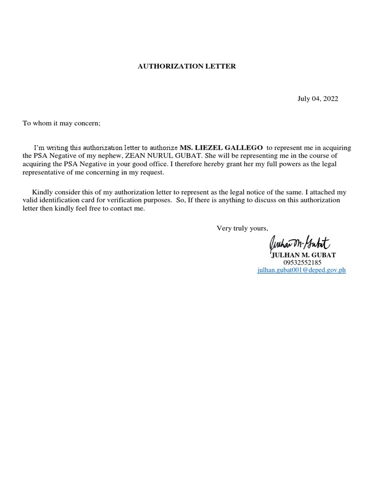 Psa authorization letter template templates at otosec vrogue co