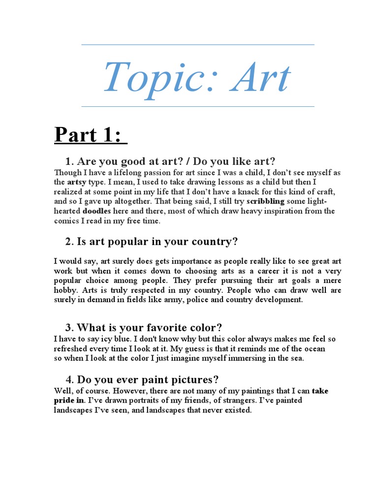 Exploring Perspectives on Art A Discussion on the Value of Art, Experiences with Art Forms, and