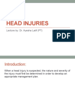 Head Injuries: Lecture By: Dr. Ayesha Latif (PT)