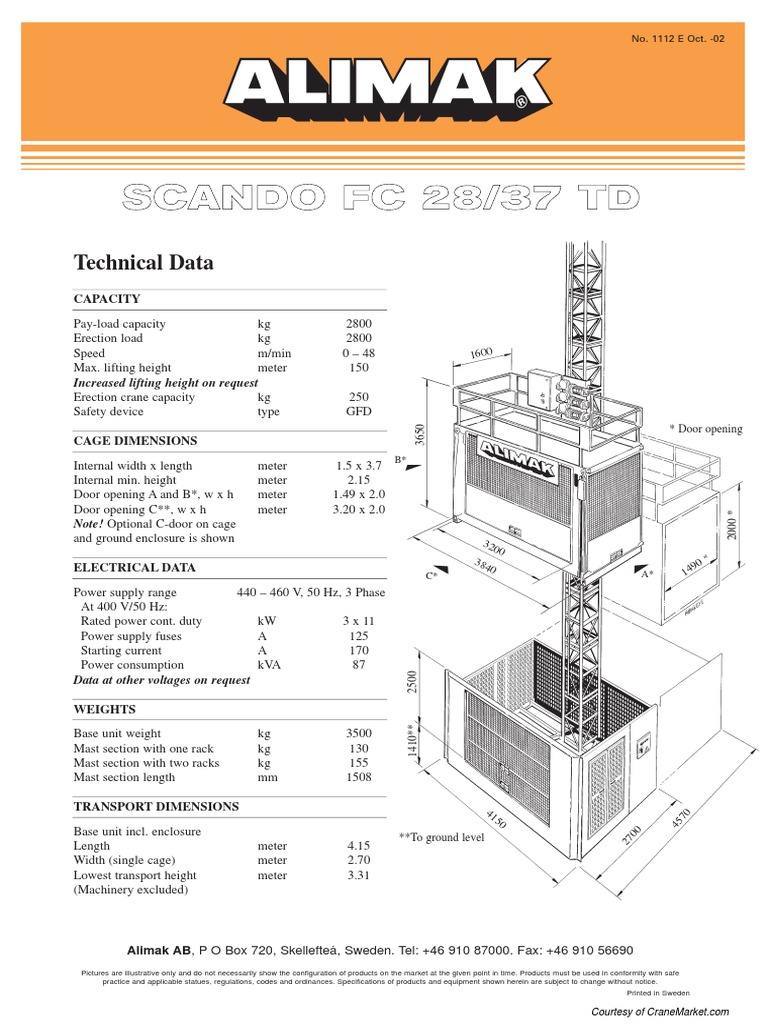Alimak Hek Construction Elevator Hoists Spec Ff96b5 PDF Power