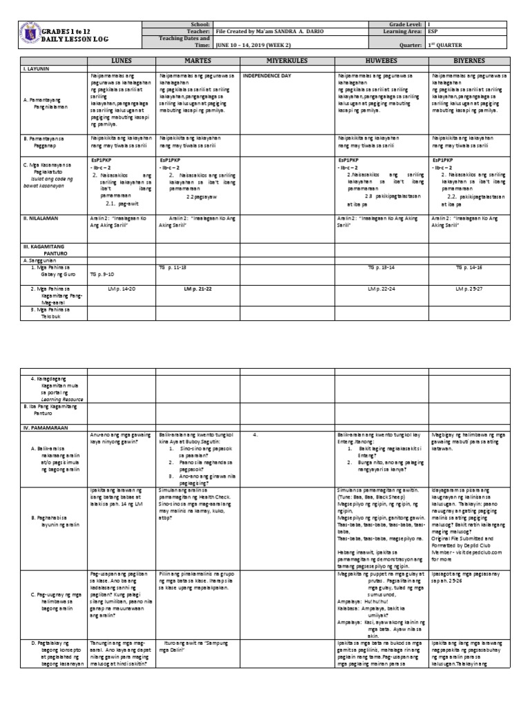 DLL - Esp 1 - Q1 - W2 | PDF