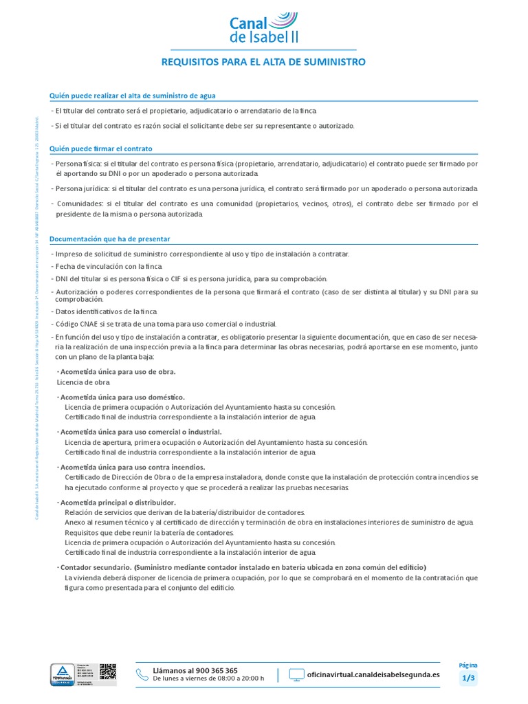 Requisitos para dar de alta el agua | PDF