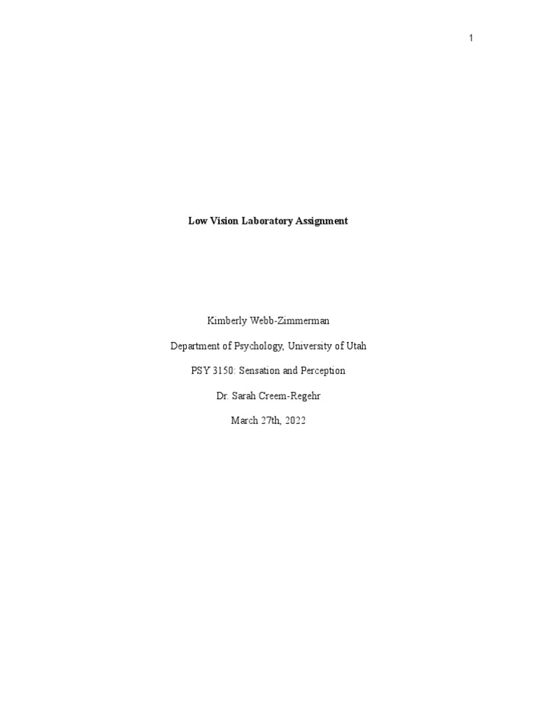 low vision laboratory assignment 1 PDF Senses Visual Perception