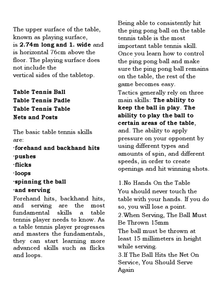 Table Tennis Information PDF Table Tennis Sports