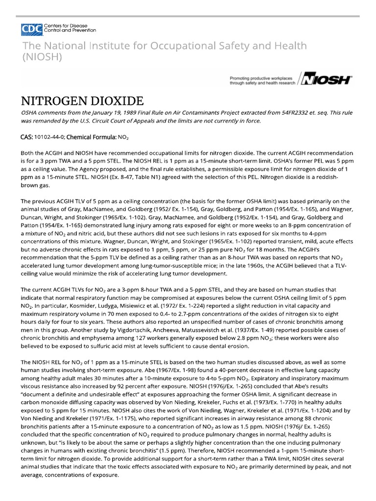 1988 OSHA PEL Project Nitrogen Dioxide NIOSH CDC PDF