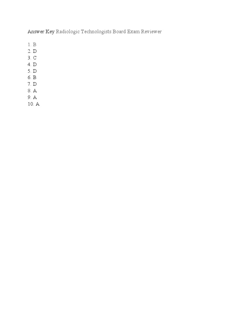 Answer Key Radiologic Technologists Board Exam Reviewer PDF