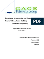 Department of Accounting and Finance Course Title: Advance Auditing (Individual Assignment)