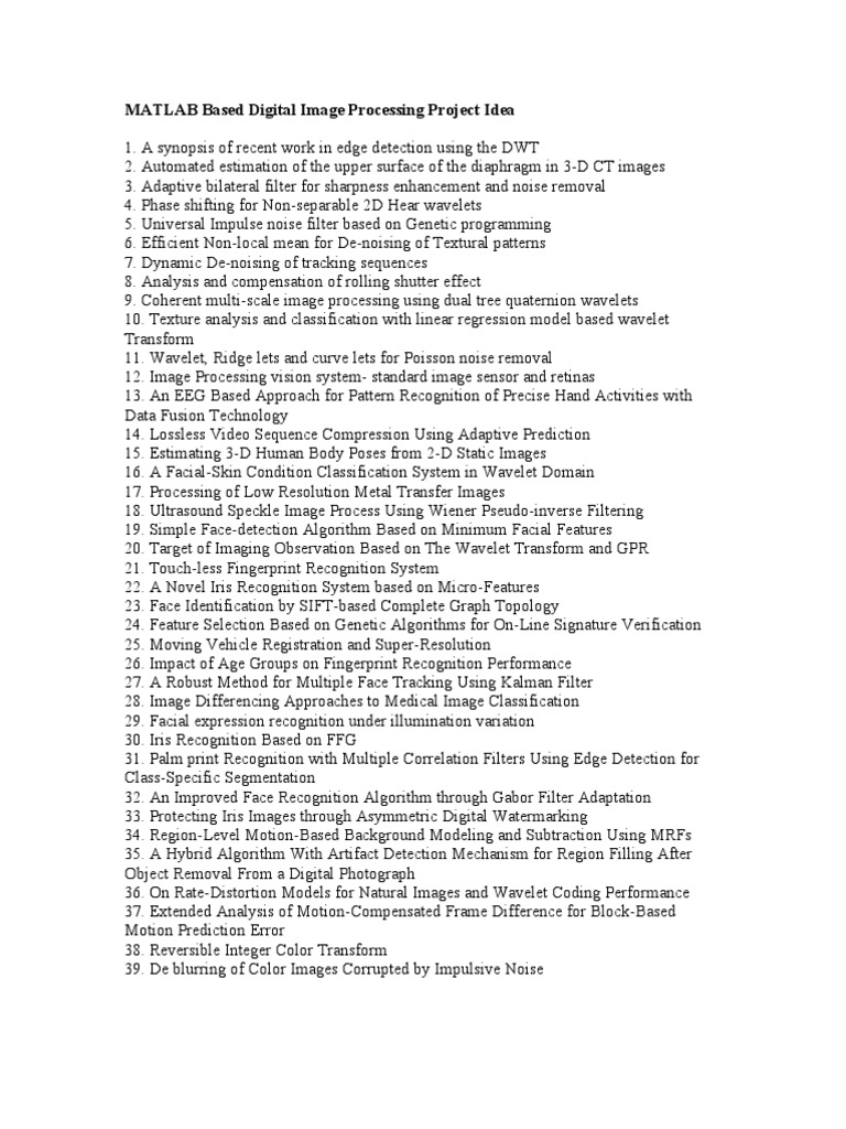 Matlab based digital image processing project idea pdf wavelet