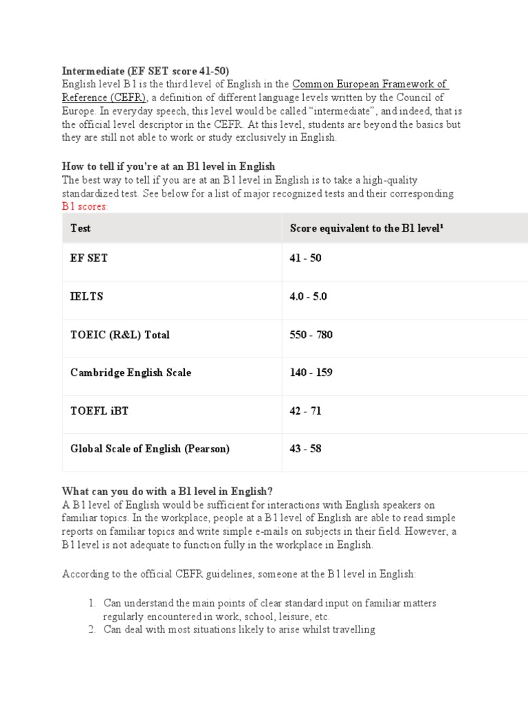Common european framework of reference cefr intermediate ef set