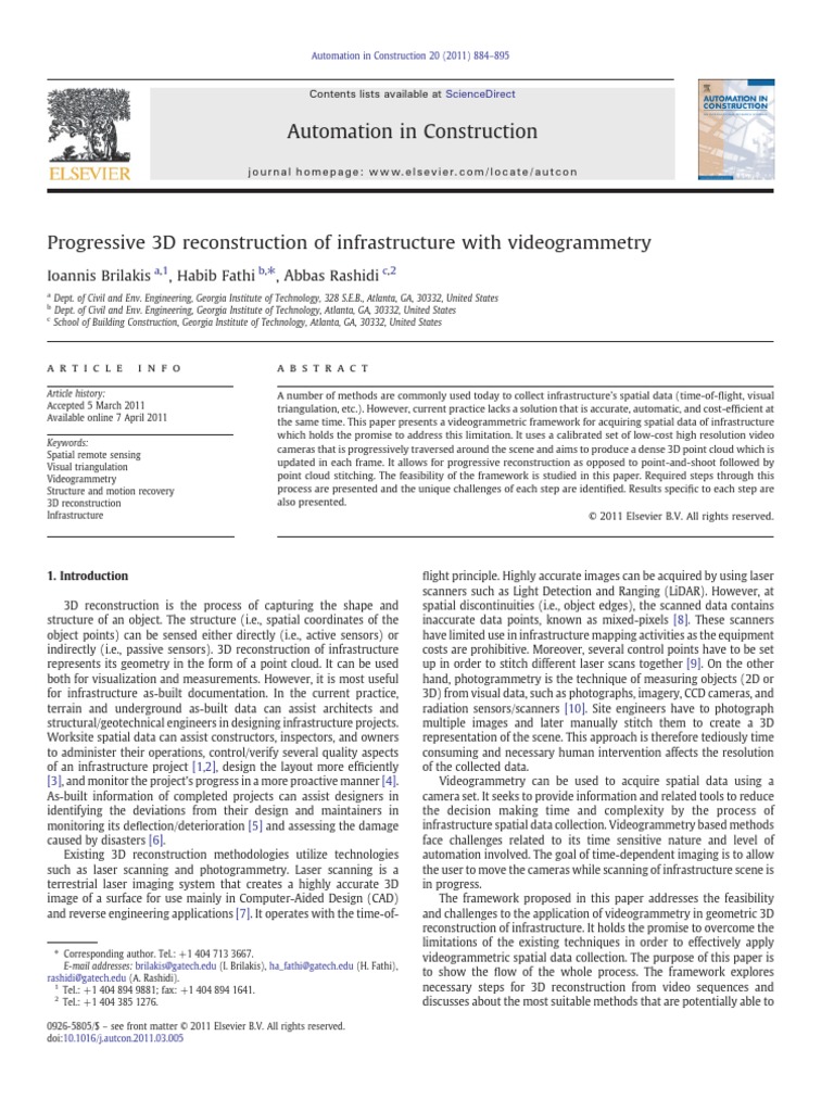 Progressive 3D Reconstruction of Infrastructure With Videogrammetry ...