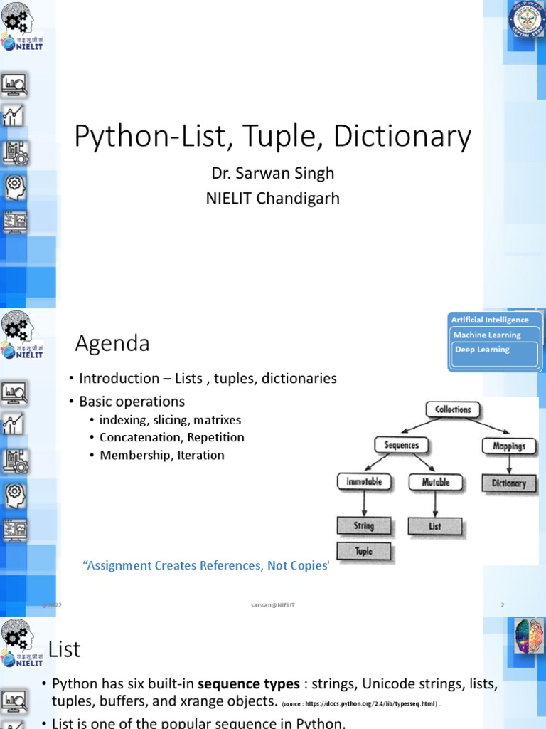 Python-List, Tuple, Dictionary: Dr. Sarwan Singh NIELIT Chandigarh ...