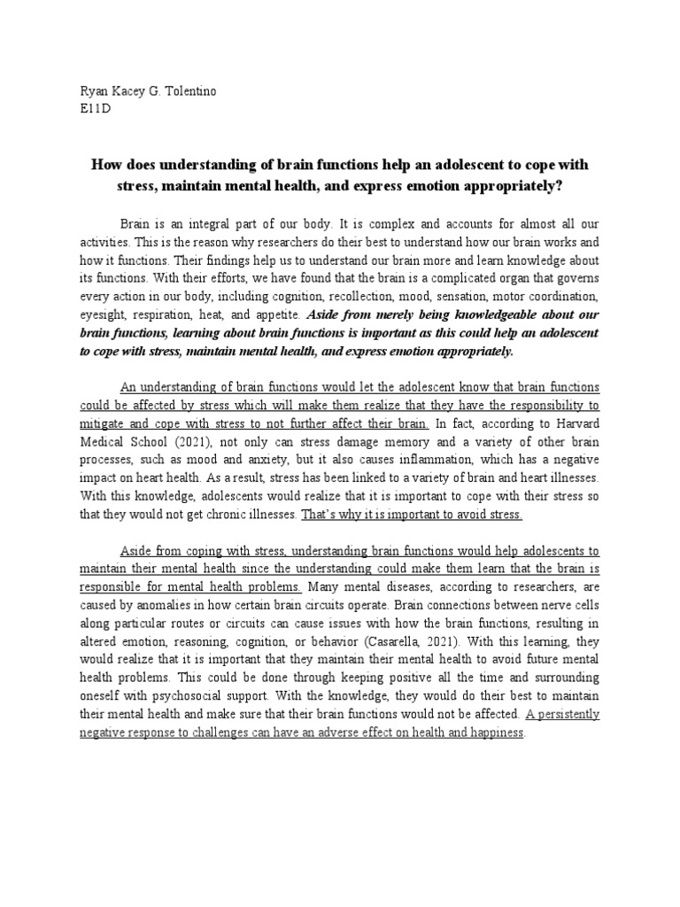Brain Functions and Adolescent Well-being | PDF | Feeling | Adolescence