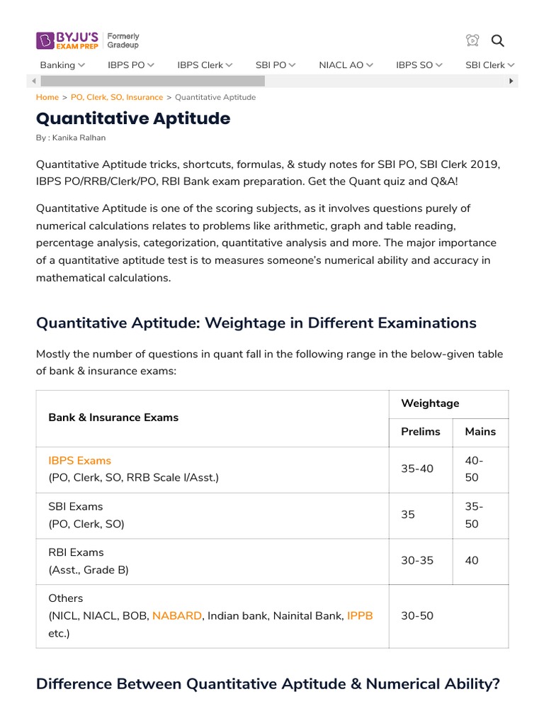 Quantitative Aptitude Test Pdf | Quantitative Aptitude Mock Test – OGEW
