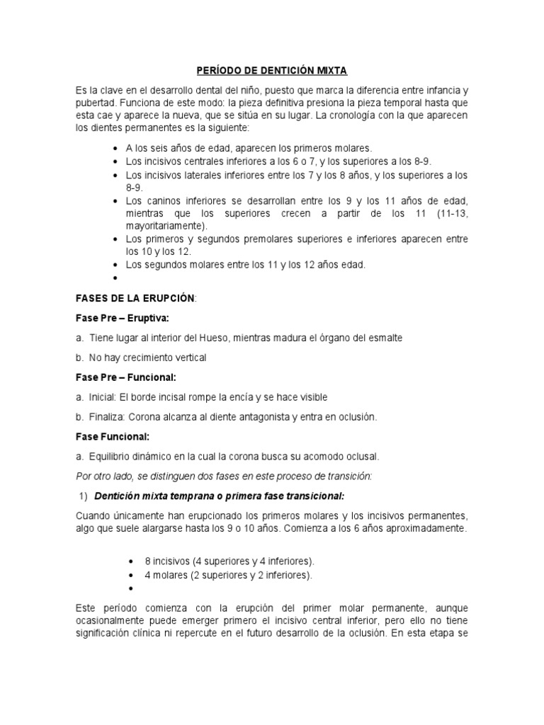 Fases de la Dentición Mixta en Niños | PDF | Diente | Odontología