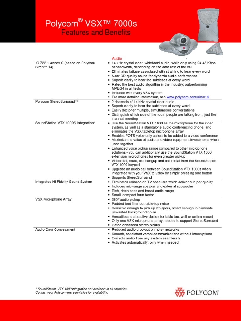 VSX™ 7000s Features and Benefits PDF Videoconferencing Video