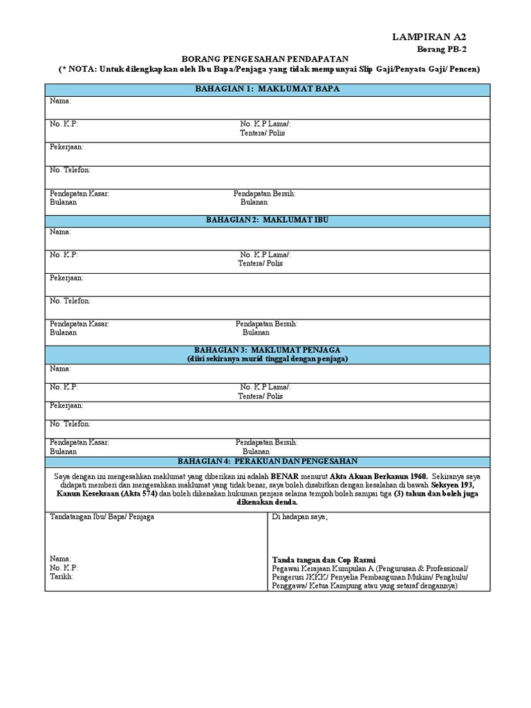 LAMPIRAN A2 BORANG PB-2 BS | PDF