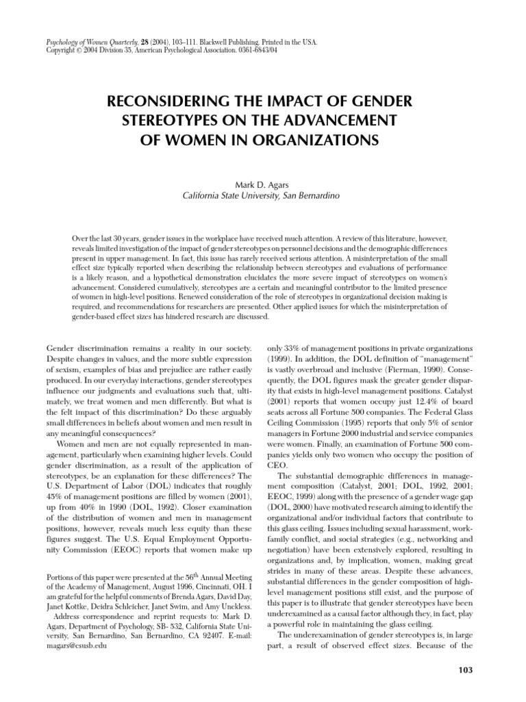Reconsidering The Impact of Gender Stereotypes On The Advancement of ...