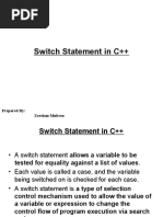 Switch Statement in C++: Prepared By: Zeeshan Mubeen