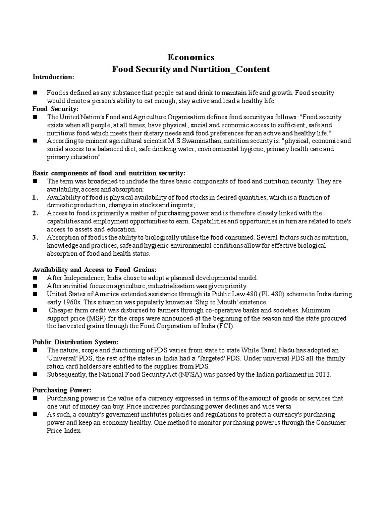 10 Food Security and Nutrition PDF Food Security Purchasing