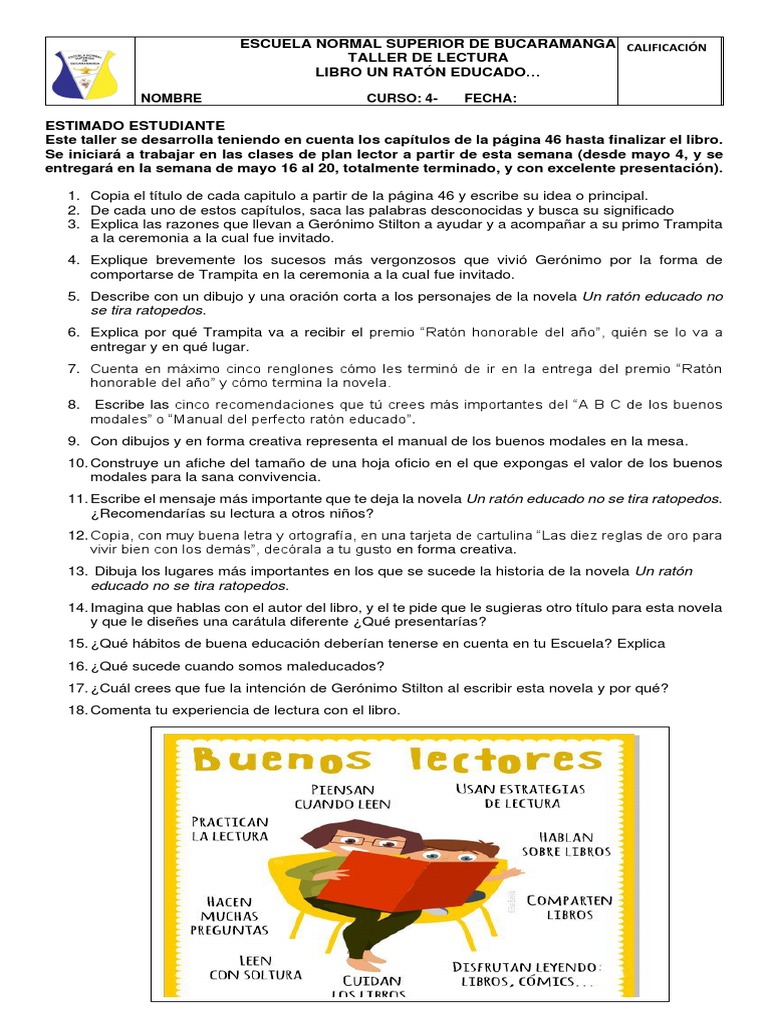 TALLER DE LECTURA. (UN RATON EDUCADO) Mayo 2 5 | PDF