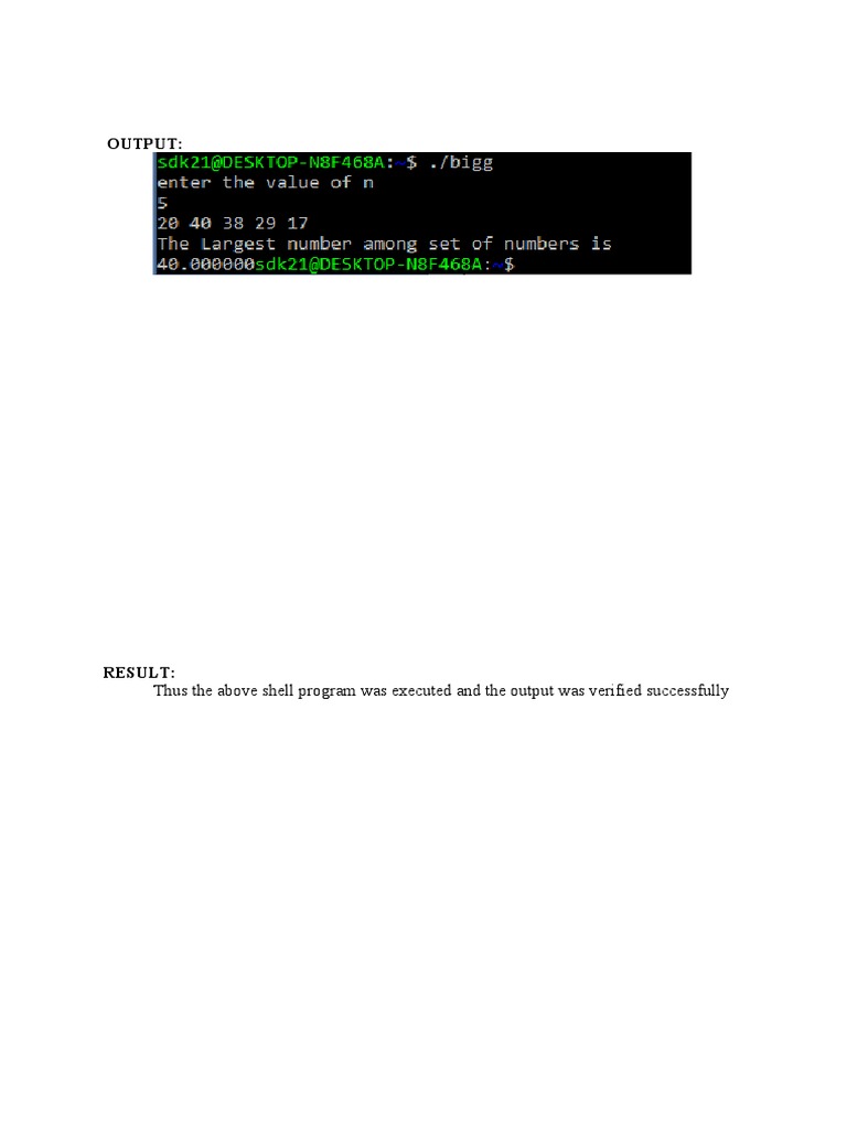 Output:: Thus The Above Shell Program Was Executed and The Output Was ...