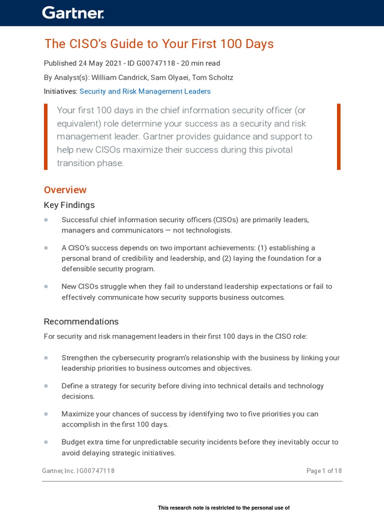 The CISO's Guide To Your First 100 Days: Key Findings | PDF | Strategic ...