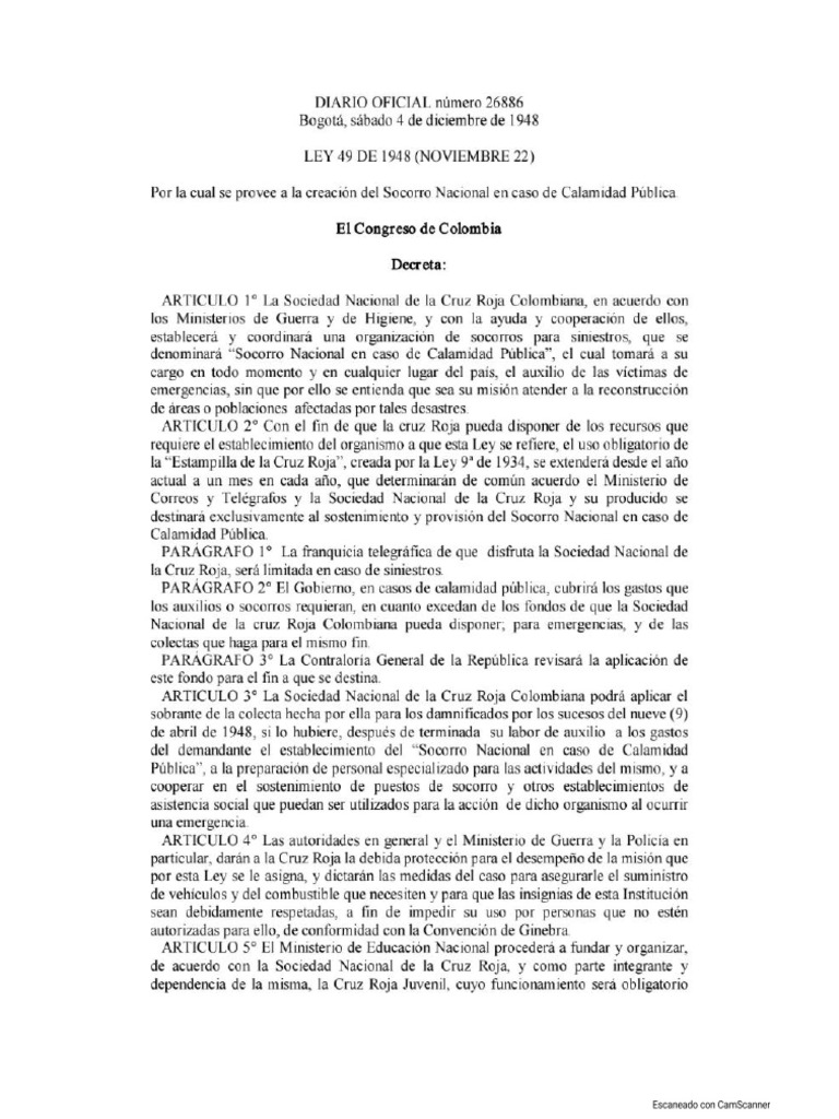 Ley 49 de 1948 Creaci N Socorro Nal. | PDF