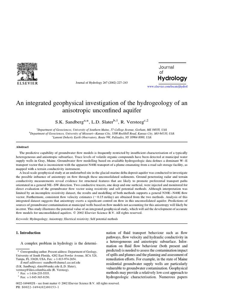 Geophysical Study of Anisotropic Aquifer Flow | PDF | Hydrogeology ...