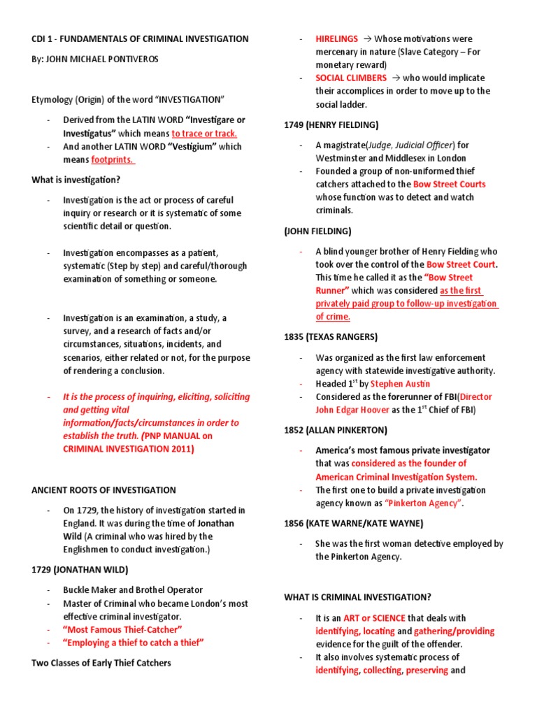 CDI 1 Fundamentals of Criminal Investigation. | PDF | Private ...