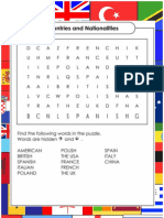 Countries and Nationalities Wordsearch